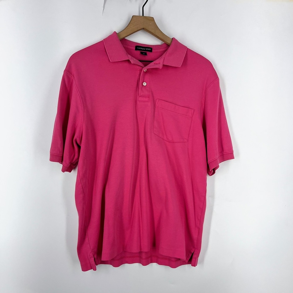 Lands' End Mens Pink Short‎ Sleeve Pocket Polo Shirt Size M 38-40 Jersey Knit